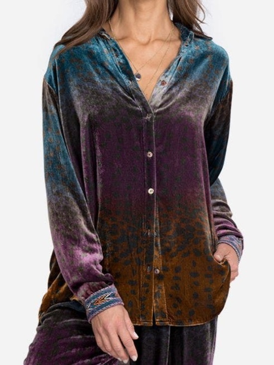 Johnny Was Tops - Johnny Was Ombre Cheetah Velvet Oversized Button Up Shirt Size Medium Boho